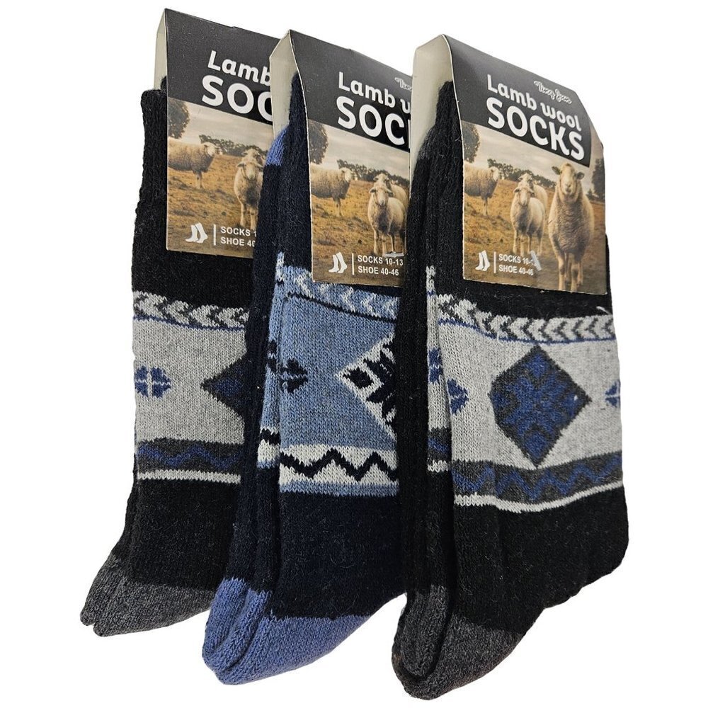 Men Lamb Wool Socks Warm Winter Thermal Hiking Crew Socks, 3-Pack NWT